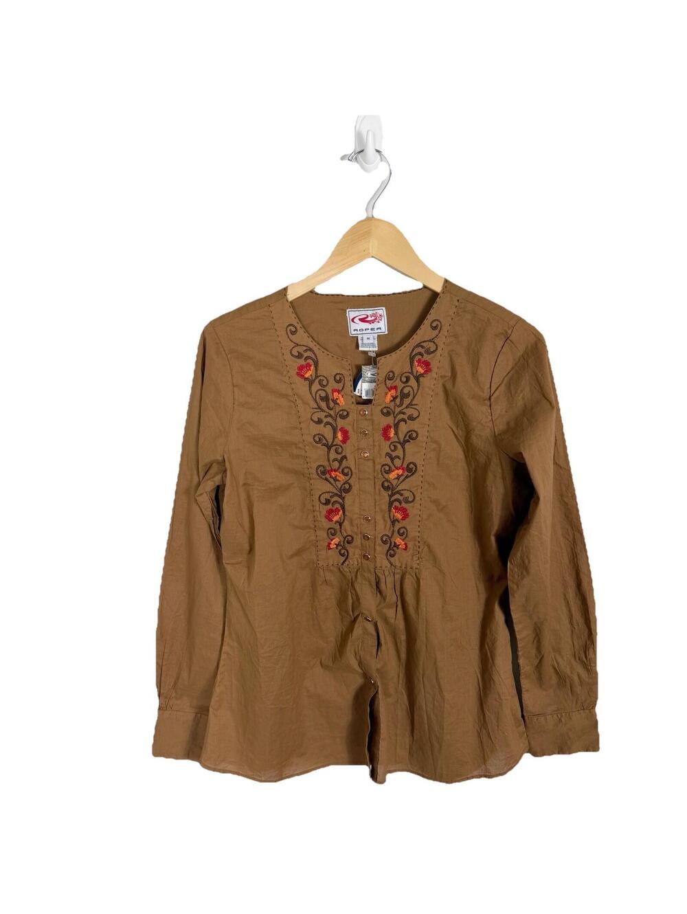 NWT Roper Pearl Snap Floral Embroidered Brown Cowgirl Shirt Rockabilly Medium